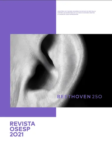 A capa da Revista Osesp 2022 mostra uma foto em preto e branco de uma orelha.