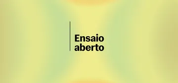 Fundo em degradê suave de tons amarelo, verde e laranja, com aparência abstrata e luminosa. Ao centro, uma linha vertical preta separa o espaço do texto em negrito “Ensaio aberto”.