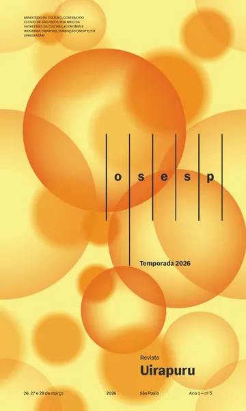 Capa da Revista Uirapuru Ano 1 — nº 5, com elementos gráficos arredondados na cor laranja aplicados sobre um fundo amarelo. A logo da Osesp se sobressai.