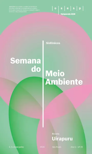 Capa da Revista Uirapuru Ano 1 — nº 20, com elementos gráficos arredondados na cor rosa aplicados sobre um fundo verde. Leva o nome "Semana do Meio Ambiente"
