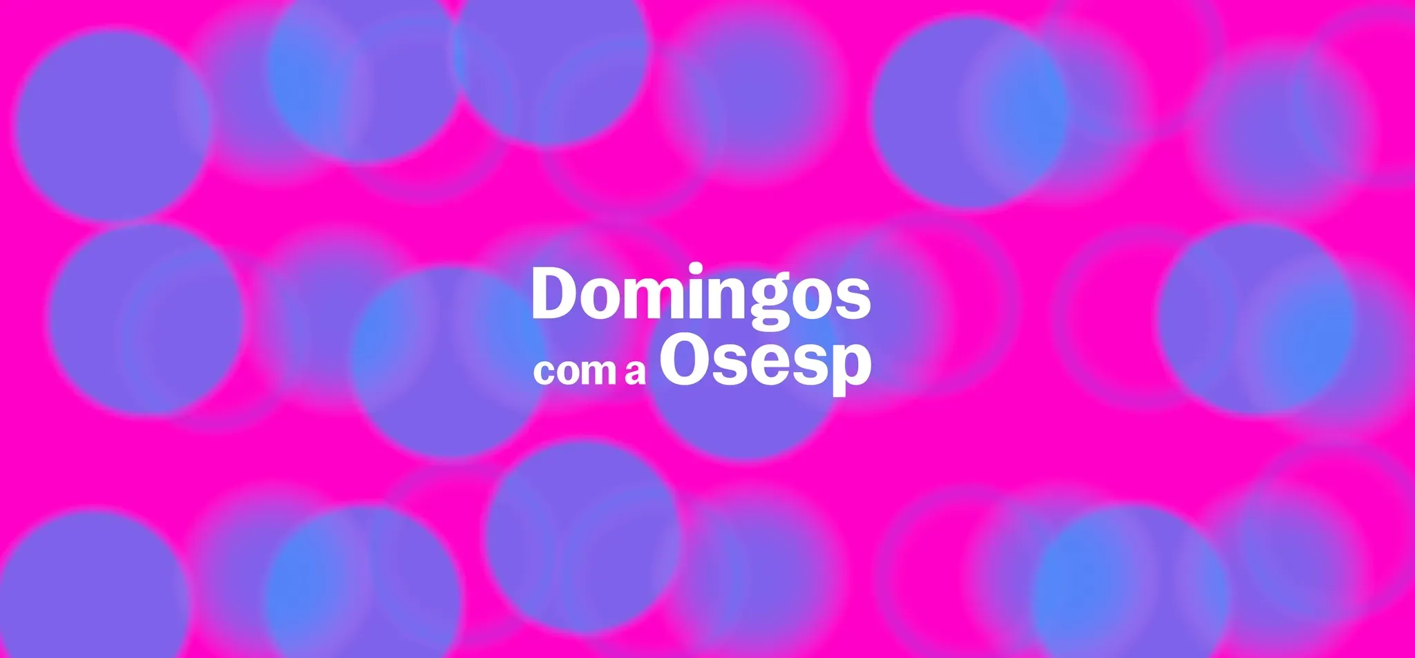 Imagem rosa com bolas roxas. No centro, em branco, se lê Domingos com a Osesp.