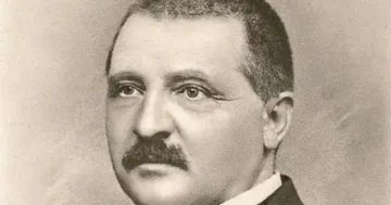 Anton Bruckner é um homem branco, de bigode e careca.
