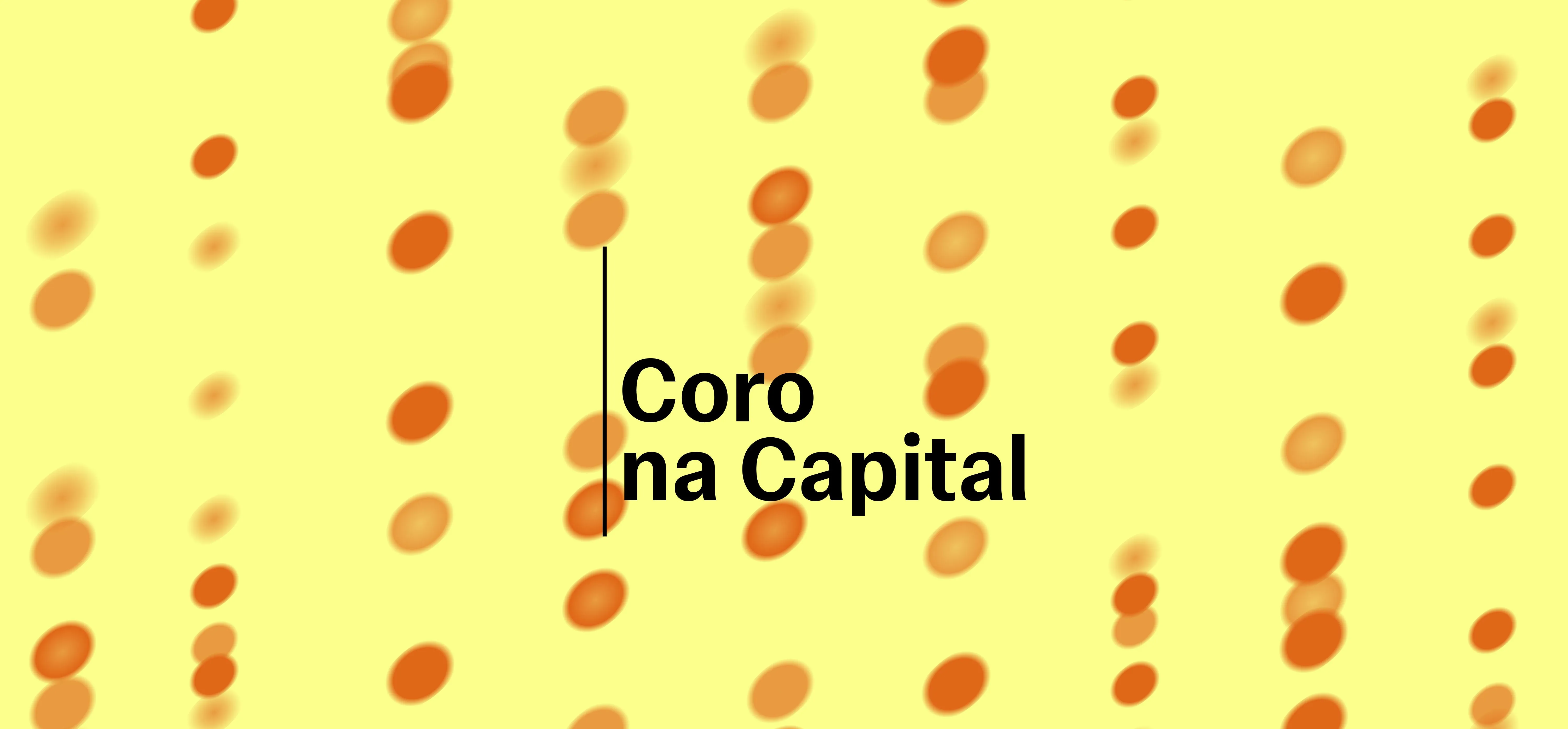 Imagem amarela com bolas vermelhas, com "Coro na Capital" escrito ao centro, seguindo a identidade visual do projeto.
