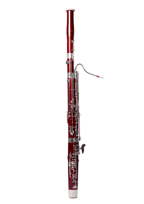 The bassoon is a wooden instrument with metal details.