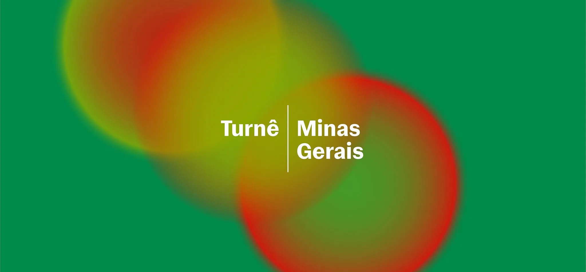 Esferas em tons de vermelho, laranja e amarelo sobre fundo verde. Sobre as formas, o texto "Turnê Minas Gerais"