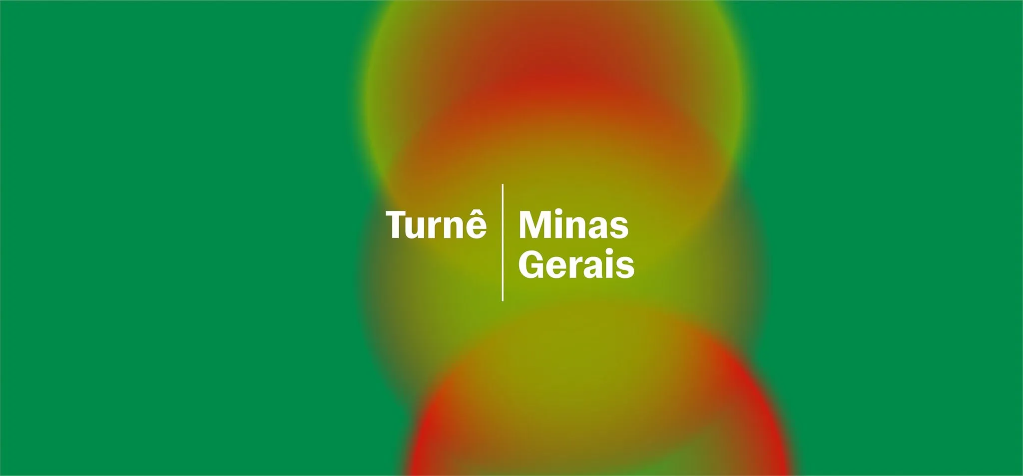 Esferas em tons de vermelho, laranja e amarelo sobre fundo verde. Sobre as formas, o texto "Turnê Minas Gerais"