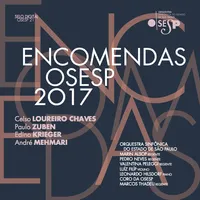 A capa do Selo Digital é azul, com letras rosas. Em branco, está escrito "Encomendas Osesp 2017".
