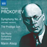 Capa do CD. Foto do compositor Sergei Prokofiev, homem branco, calvo, com óculos arredondado. A foto tem tonalidade esverdeada.